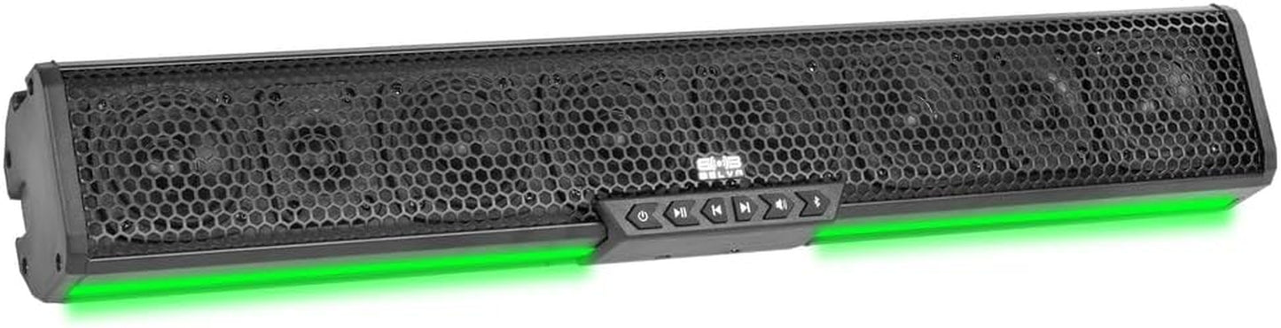 Basb27V2 27" 500W Amplified Weatherproof Bluetooth Soundbar for Utv/Atv/Sxs/Golf Cart, 8-Speakers, RGB LED Lights, Remote Control, Preset Equalizer, Fits 1.5" - 2" Roll Bars