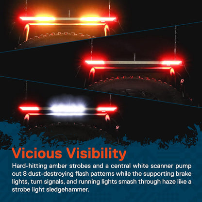 True Mods 28" Off-Road Rear LED Chase Light Bar for Polaris RZR XP Can-Am Maverick X3 UTV ATV SXS Truck [White Sequential Scanner] [Red Tail Brake Amber Turn Signal Flashing Flinker] [IP67 Waterproof]
