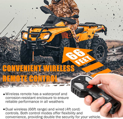 4500 Lb Winch Waterproof IP67 Electric Winch with Wireless Remote Synthetic Winch Rope Hawse Fairlead Handheld Remote ATV UTV Winches 12V Portable Power Winch