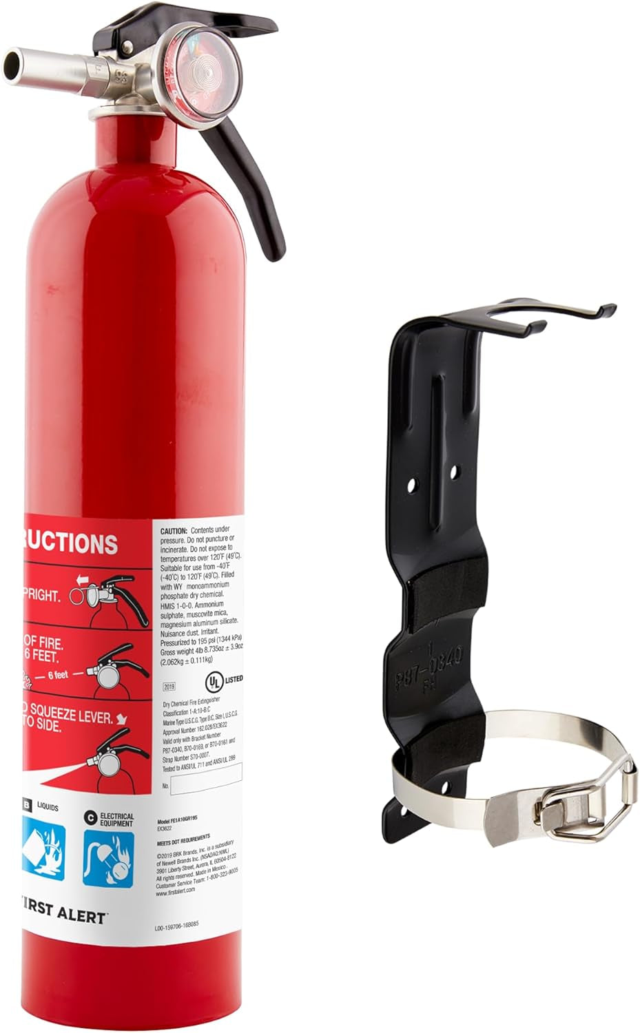 Fire Extinguisher for Home, Standard Rechargeable Compliance Unit, UL RATED 1-A:10-B:C, HOME1, Red with Metal Bracket Bundle, 1-Pack