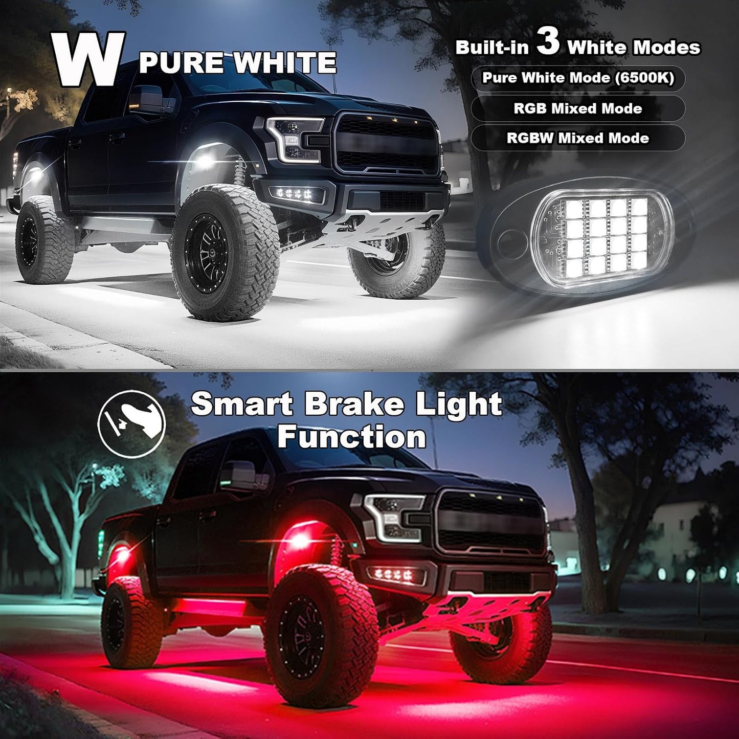 Ultimate 6 Pods RGBW LED Rock Lights Kit - 6500K Pure White & Vibrant RGB Underglow for UTVs, Golf Carts, ATVs, RZRs, SXS, and Trucks - Smart App/RF Remote, Music Sync, Waterproof Neon Underbody, 12V