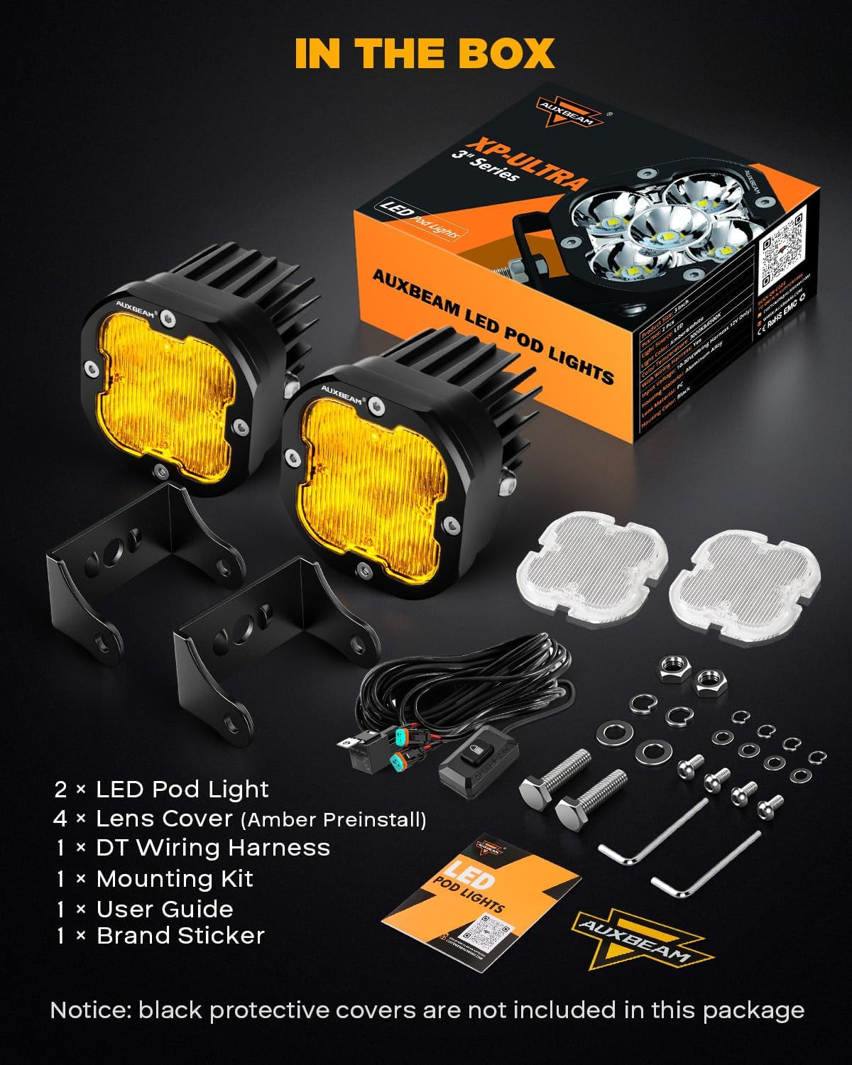 Xp-Ultra 80W 9600LM Dual Color 3 Inch Flood Beam LED Pods - Amber & White Off-Road Fog Lights for RZR, Polaris, Ford Bronco, UTV & ATV - Pair