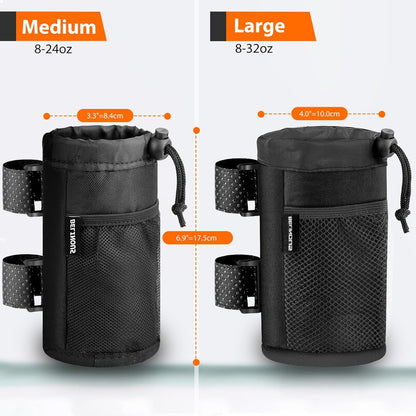 Scooter Cup Holder for 8-32Oz Bottles, Wheelchair Walker Water Bottle Holder for UTV Roll Bar Bike E-Bike Golf Cart and Boat, Drink Holder with Net Pockets and Hook and Loop Straps
