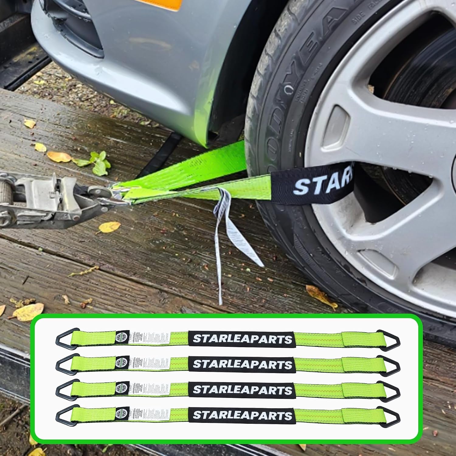 Car Tie down Straps for Trailers with J Hooks (4PK) - Car Tie down Axle Straps 2" X 8' - 10,000Lb Guaranteed Break Strength -2" X 38" Axle Tie down Straps, Perfect for Trailer, UTV, Truck Moving