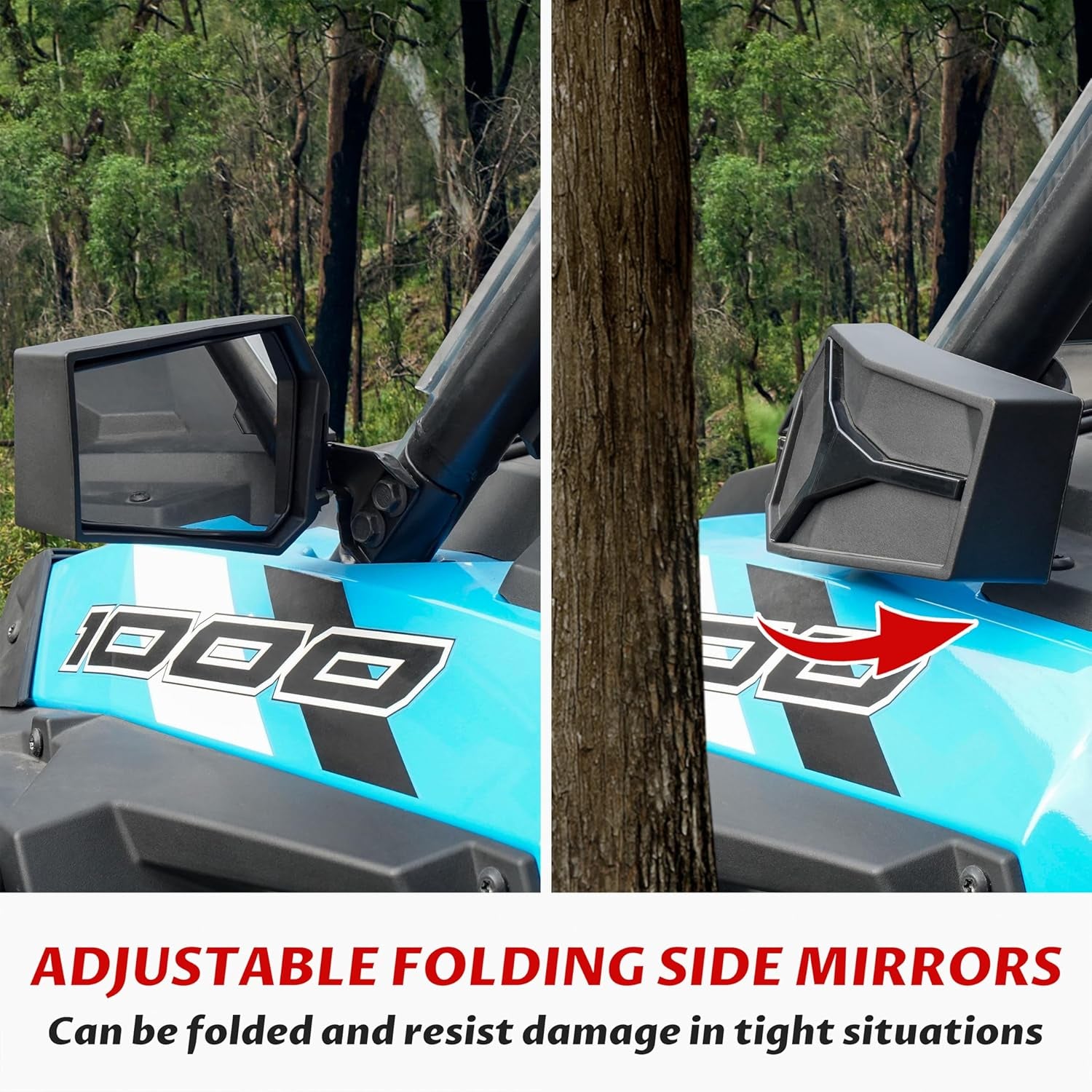 Adjustable Rearview Side Mirrors for Polaris RZR XP 1000 14-23, Folding Clear Rear View Side Mirrors for Polaris RZR XP XP4 1000 Turbo S 1000 900 2014-2023 Accessories(2Pcs, Replace #2881198)