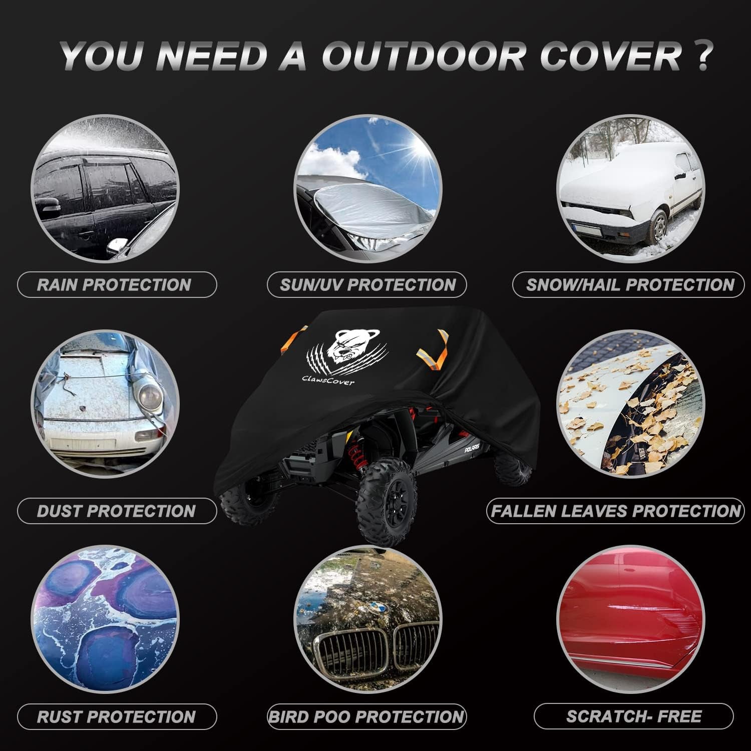 UTV Cover 4 Seater Waterproof Outdoor,Side by Side ATV Covers,Durable Anti-Uv and All Weather Protection, Compatible with Polaris Ranger RZR General Can-Am Defender Yamaha Kawasaki,159" Lx66 Wx76 H