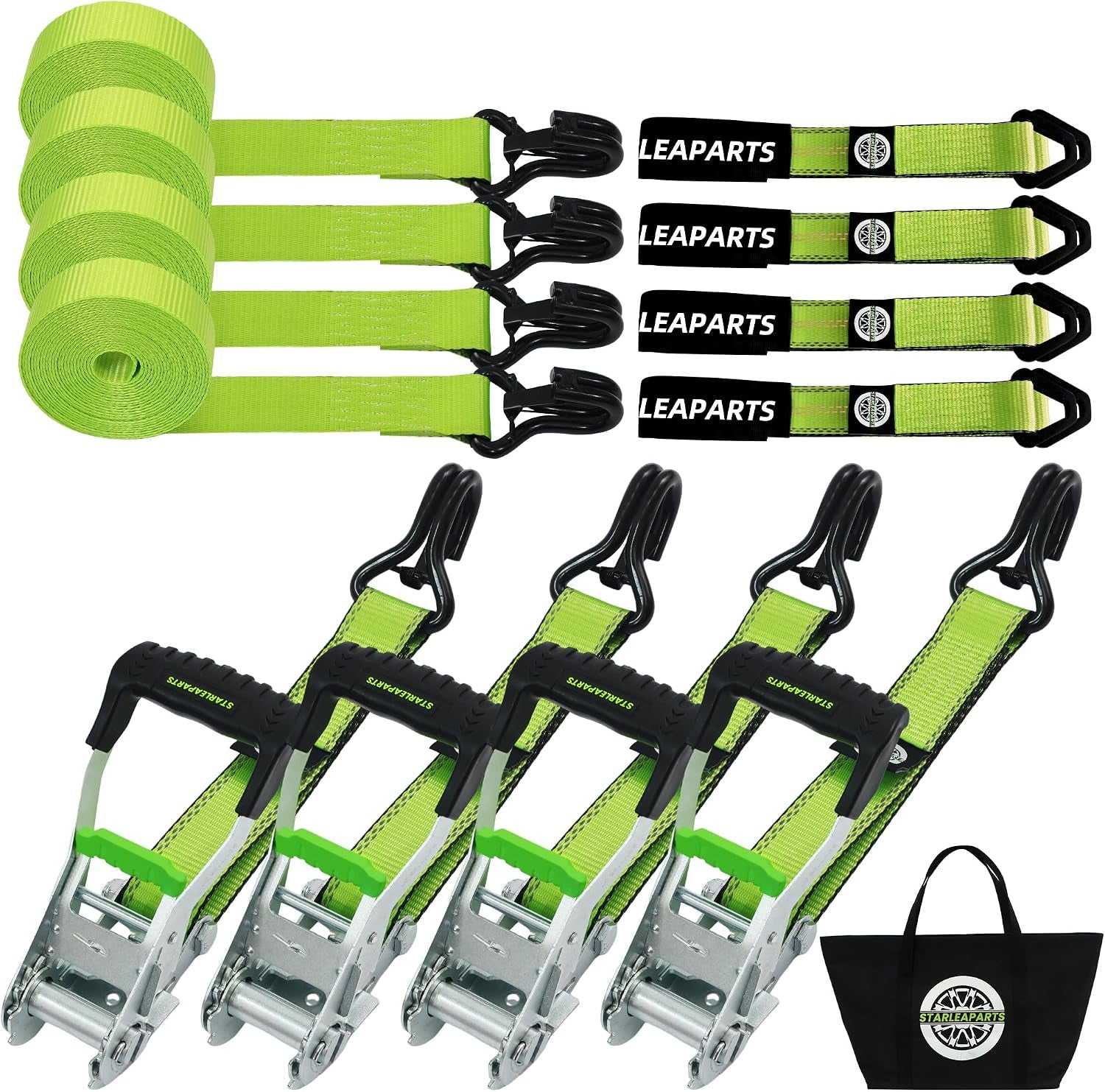 Car Tie down Straps for Trailers with J Hooks (4PK) - Car Tie down Axle Straps 2" X 8' - 10,000Lb Guaranteed Break Strength -2" X 38" Axle Tie down Straps, Perfect for Trailer, UTV, Truck Moving