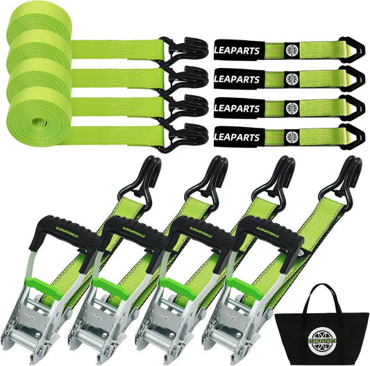Car Tie down Straps for Trailers with J Hooks (4PK) - Car Tie down Axle Straps 2" X 8' - 10,000Lb Guaranteed Break Strength -2" X 38" Axle Tie down Straps, Perfect for Trailer, UTV, Truck Moving