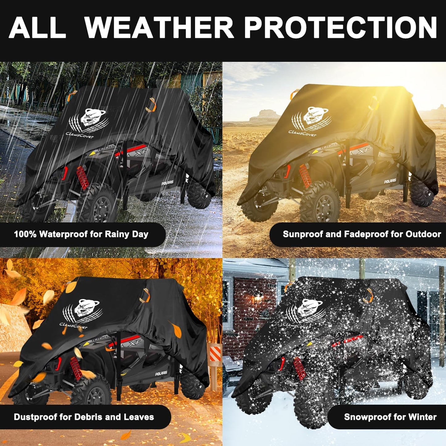 UTV Cover 4 Seater Waterproof Outdoor,Side by Side ATV Covers,Durable Anti-Uv and All Weather Protection, Compatible with Polaris Ranger RZR General Can-Am Defender Yamaha Kawasaki,159" Lx66 Wx76 H