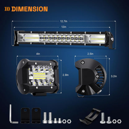 Powerful LED Light Bar Kit - 2x 12" 120W Fog Lights & 4x 4" 60W Driving Lights with Wiring Harness - Ultimate Off-Road Accessories for Trucks, ATVs, SUVs, UTVs & Boats