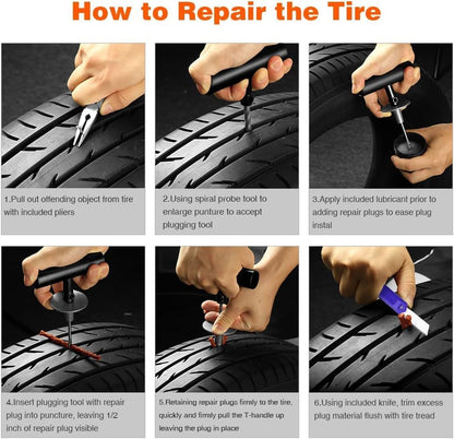 Flat Tire Repair Kit with Plug 68 Pcs for Car, Motorcycle, ATV, Jeep, Truck, Tractor Flat Tire Repair (2-Pack) (Set of 2-68Pcs)