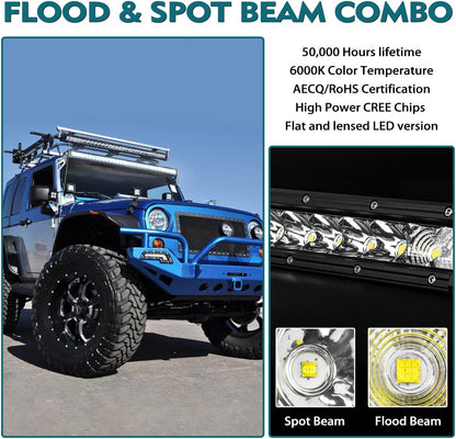 42" Ultra Bright 40000LM LED Light Bar - Single Row Flood & Spot Beam Combo for Off-Road Adventures - Perfect for Pickup, SUV, ATV, UTV, Truck Roof & Bumper