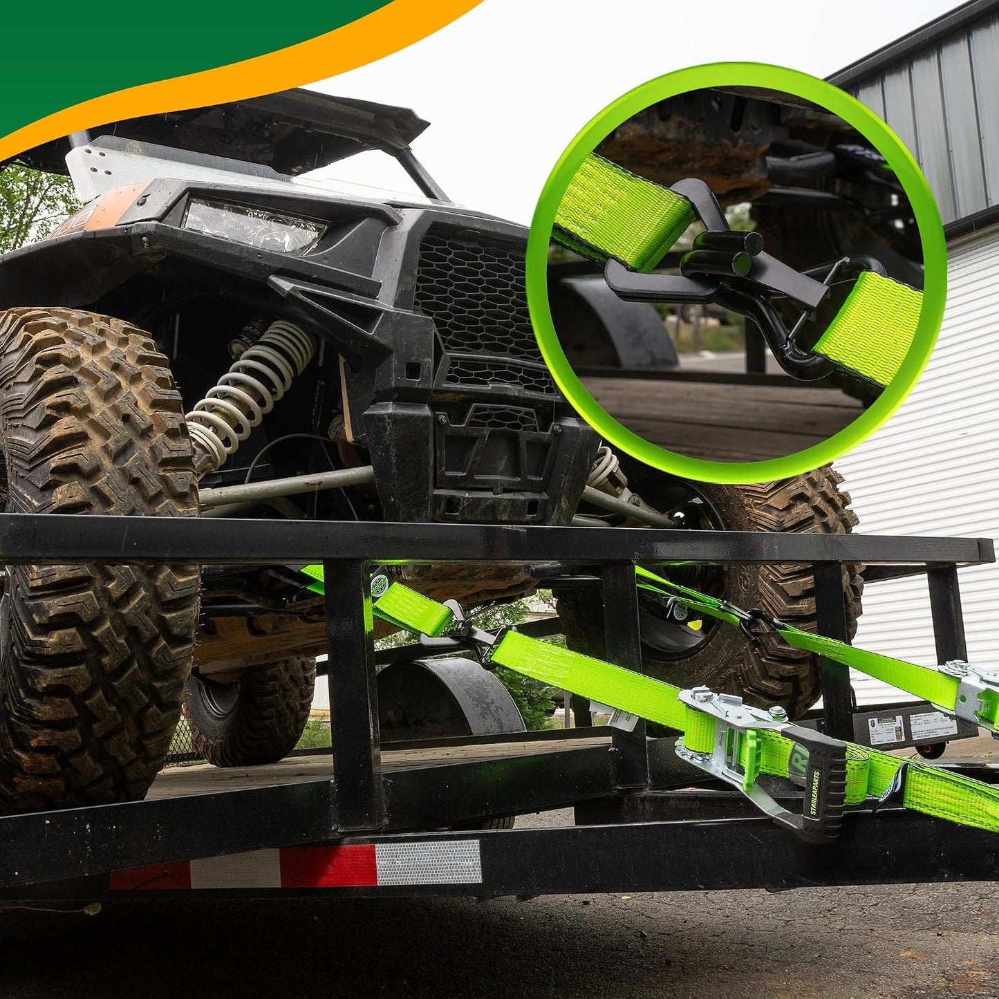 Car Tie down Straps for Trailers with J Hooks (4PK) - Car Tie down Axle Straps 2" X 8' - 10,000Lb Guaranteed Break Strength -2" X 38" Axle Tie down Straps, Perfect for Trailer, UTV, Truck Moving