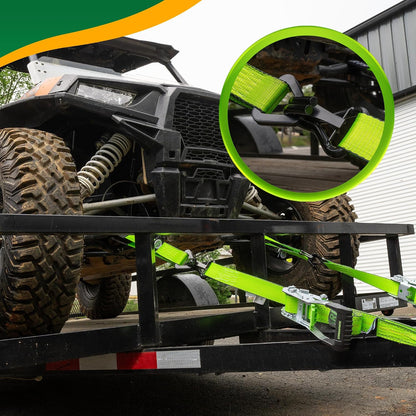 Car Tie down Straps for Trailers with J Hooks (4PK) - Car Tie down Axle Straps 2" X 8' - 10,000Lb Guaranteed Break Strength -2" X 38" Axle Tie down Straps, Perfect for Trailer, UTV, Truck Moving