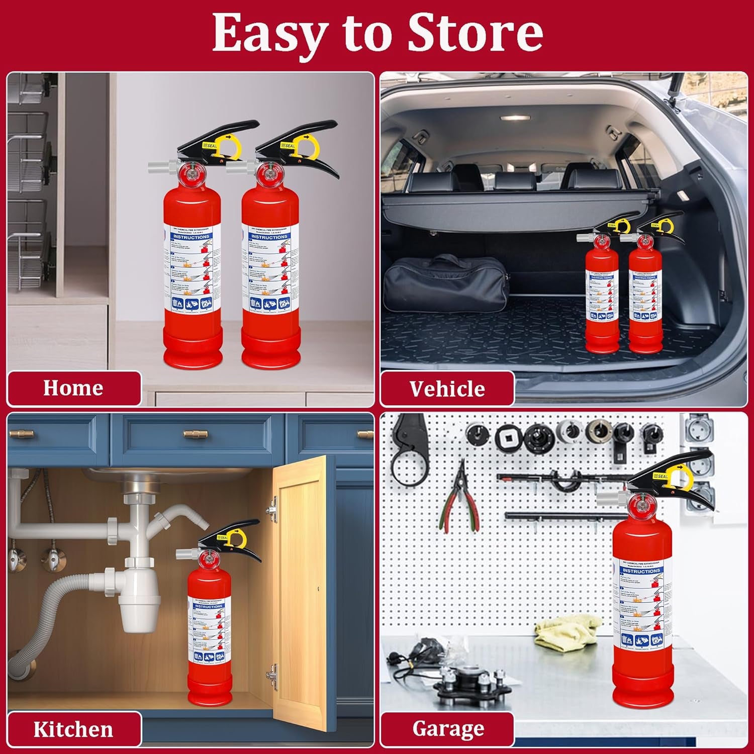 2-Pack ABC Dry Chemical Fire Extinguisher, 2.5 Lb 1A:10B:C Fire Extinguisher for Home, Business, Boat, Truck, Quick Release Handle, Ideal for Electrical & Grease Fire Extinguisher