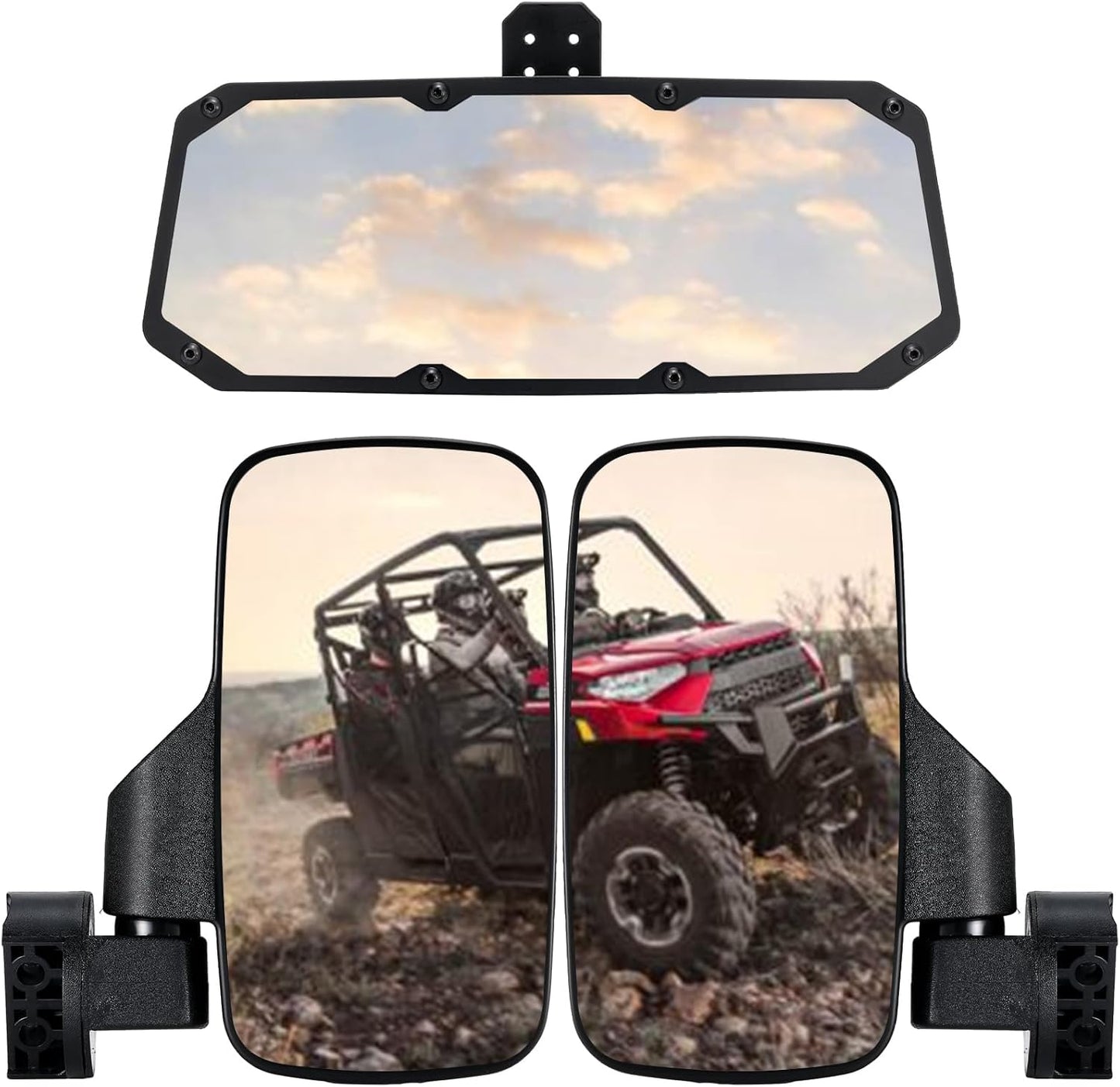 Premium UTV Ranger Side Mirrors & Center Mirror Set for 2015-2025 Polaris Ranger 500/570/900/1000 XP - Perfect Fit with Pro-Fit Profiled Tube