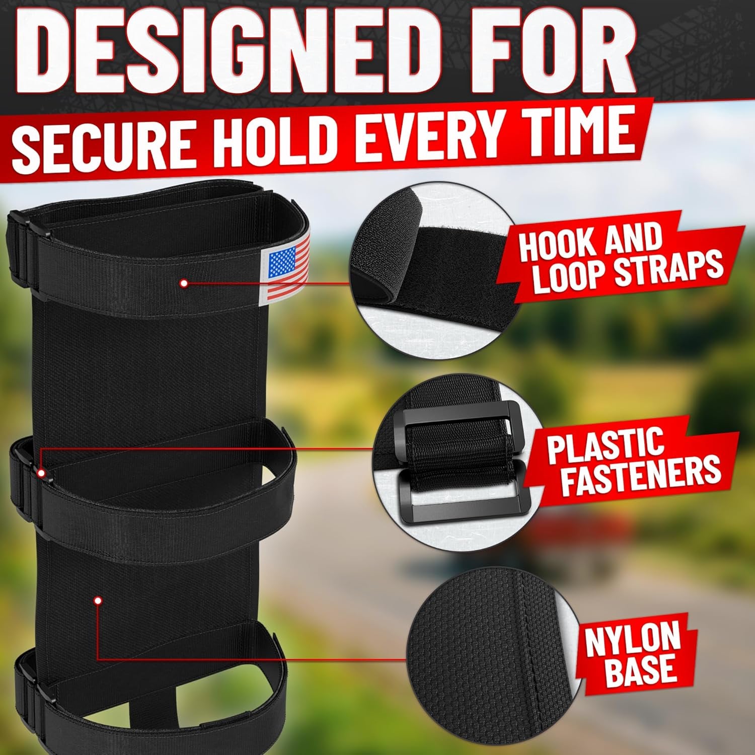 Fire Extinguisher Mount for Vehicle - Adjustable Nylon Strap, No-Drill, Roll Bar Mount, Quick Release | Fits 3 Lb Extinguishers Diameter 3.5 in - Fire Extinguisher Holder for Car & Off-Road Vehicles