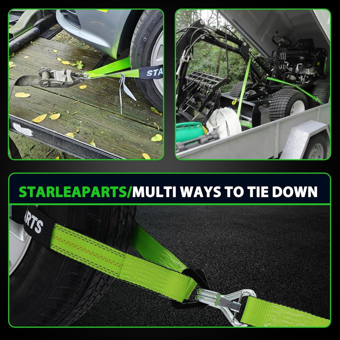 Car Tie down Straps for Trailers with J Hooks (4PK) - Car Tie down Axle Straps 2" X 8' - 10,000Lb Guaranteed Break Strength -2" X 38" Axle Tie down Straps, Perfect for Trailer, UTV, Truck Moving