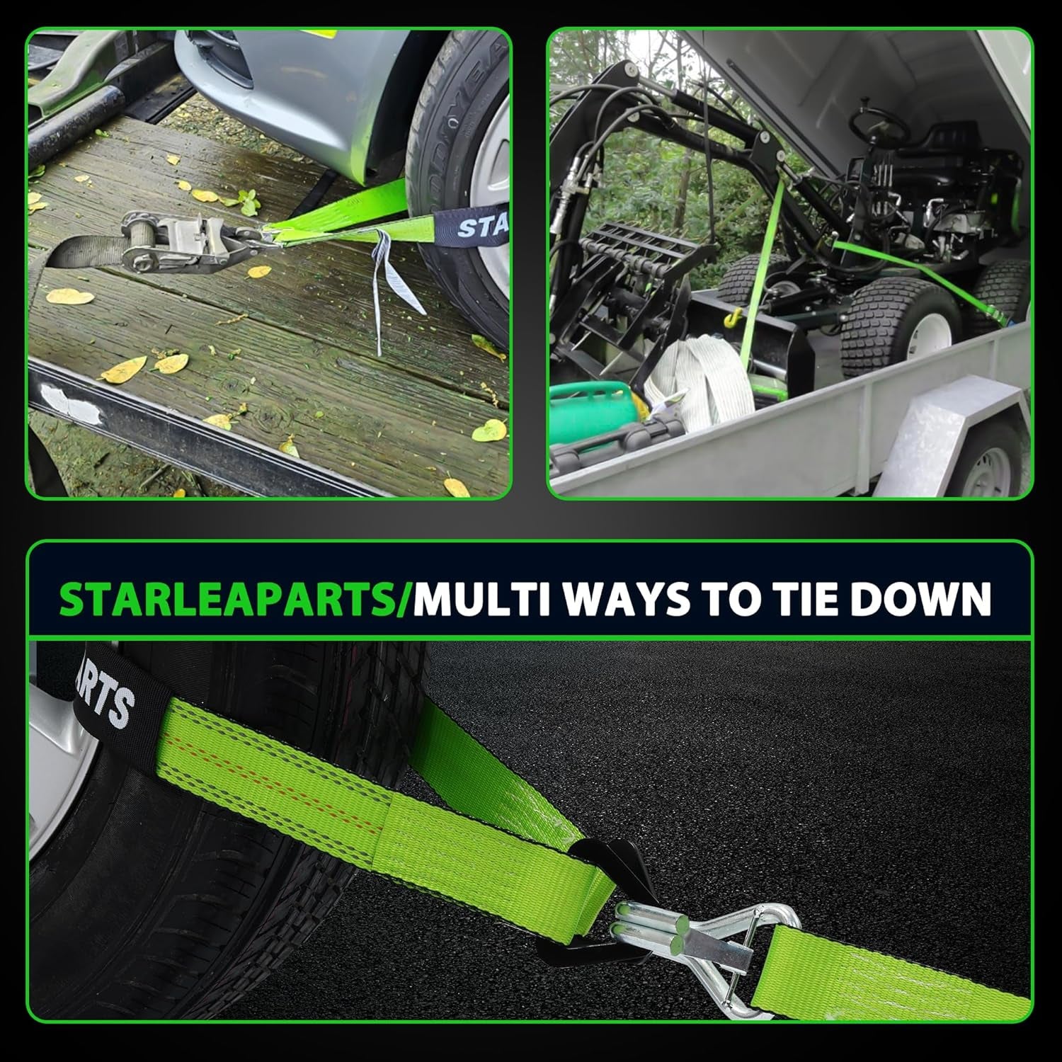 Car Tie down Straps for Trailers with J Hooks (4PK) - Car Tie down Axle Straps 2" X 8' - 10,000Lb Guaranteed Break Strength -2" X 38" Axle Tie down Straps, Perfect for Trailer, UTV, Truck Moving