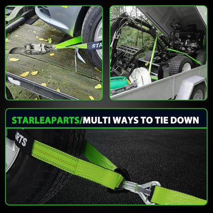 Car Tie down Straps for Trailers with J Hooks (4PK) - Car Tie down Axle Straps 2" X 8' - 10,000Lb Guaranteed Break Strength -2" X 38" Axle Tie down Straps, Perfect for Trailer, UTV, Truck Moving