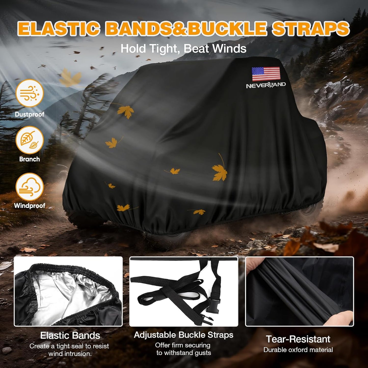 UTV Covers Heavy Duty, 300D UTV Cover 2-3 Seater All-Weather Protection, Side by Side Cover Waterproof Outdoor Compatible with Honda Pioneer Polaris Ranger 114"X 65"X 73" (American Flag)
