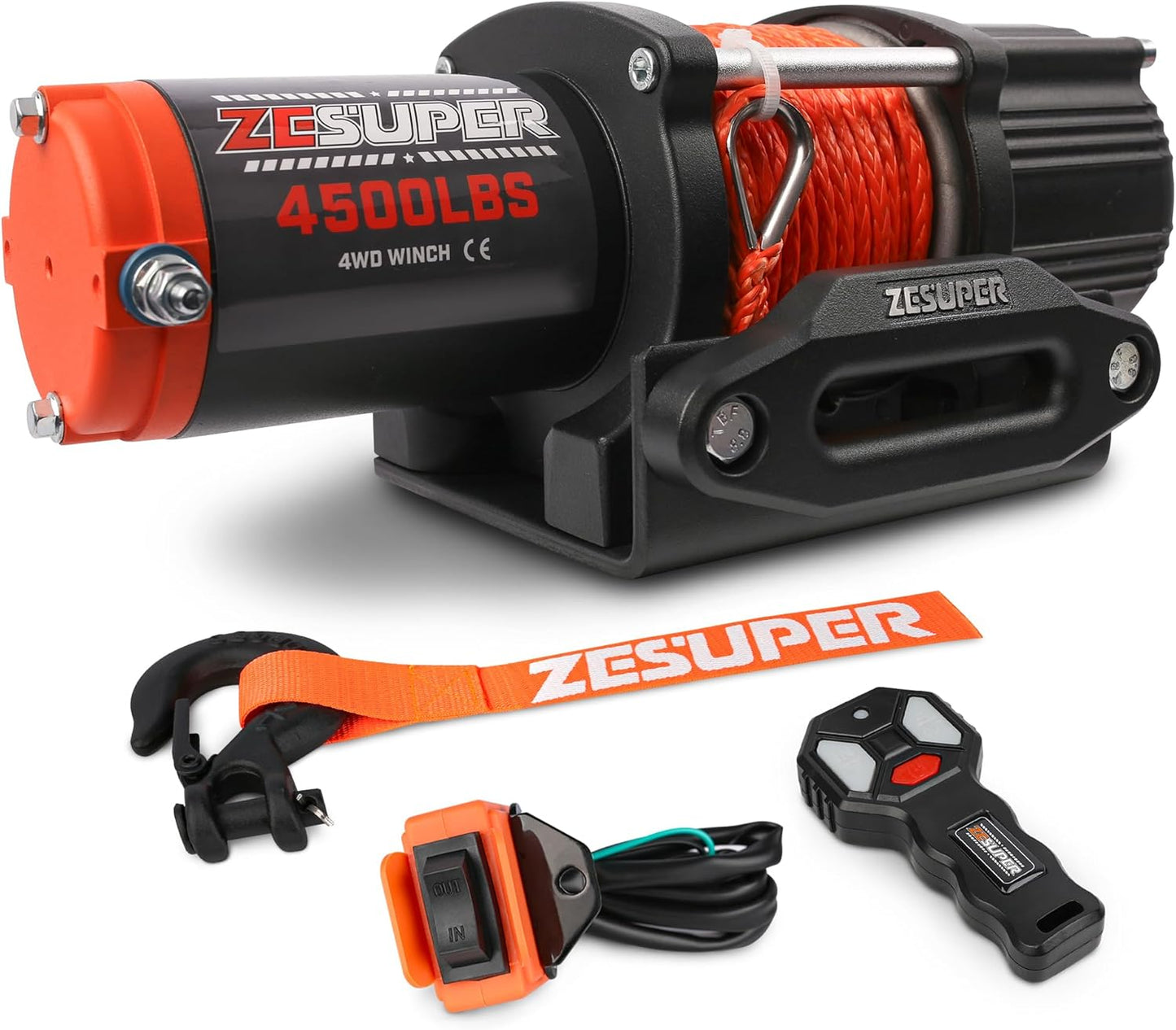 4500 Lb Winch Waterproof IP67 Electric Winch with Wireless Remote Synthetic Winch Rope Hawse Fairlead Handheld Remote ATV UTV Winches 12V Portable Power Winch