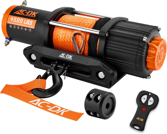 4500 Lb UTV Winch Synthetic Rope Kits, 12V Winch with Wireless Remote for off Road Trailer Boat RV Towing Winche, Waterproof Winch with Mounting Plate and Wired Remote