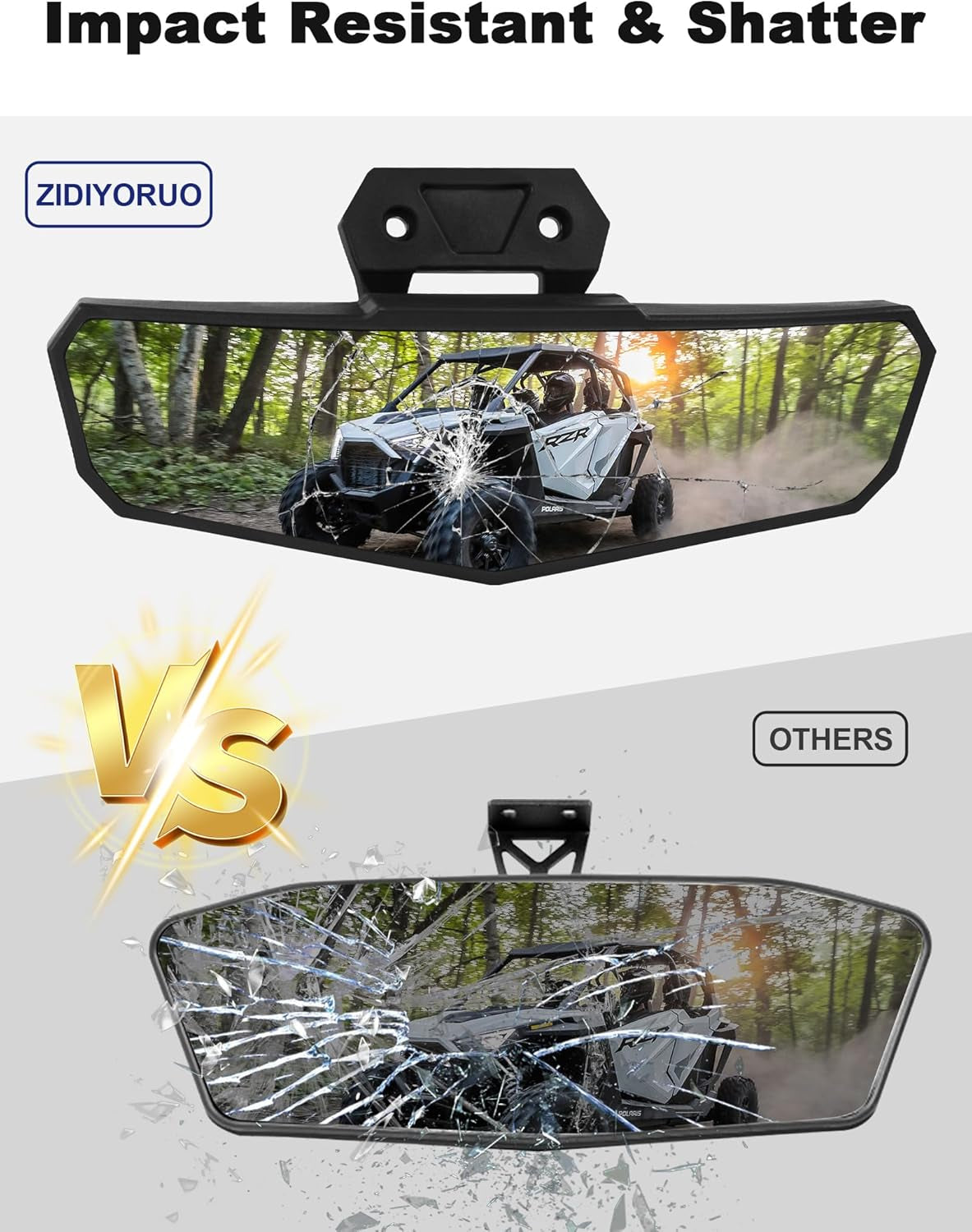 UTV Rear View Mirror Compatible with Polaris RZR PRO XP /4, Turbo R /4 2026 2025 2024 2023 2022 2021 2020, RZR XP 1000 2026 2025 2024 Accessories, Adjustable Convex RZR Rearview Mirror