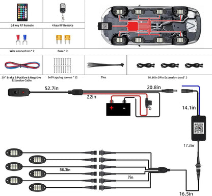 Ultimate 6 Pods RGBW LED Rock Lights Kit - 6500K Pure White & Vibrant RGB Underglow for UTVs, Golf Carts, ATVs, RZRs, SXS, and Trucks - Smart App/RF Remote, Music Sync, Waterproof Neon Underbody, 12V