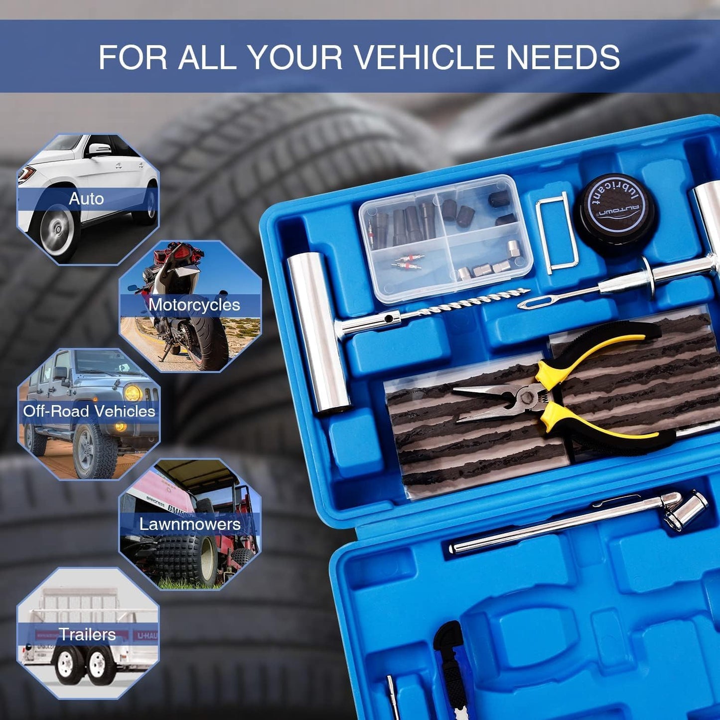 Flat Tire Repair Kit with Plug 68 Pcs for Car, Motorcycle, ATV, Jeep, Truck, Tractor Flat Tire Repair (2-Pack) (Set of 2-68Pcs)