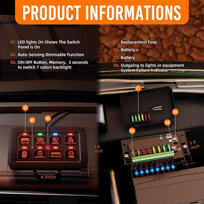 RGB LED 8 Gang Switch Panel - Multi-Function Toggle & Touch Control for Car, ATV, UTV, Boat & Marine - Dimmable & Versatile!