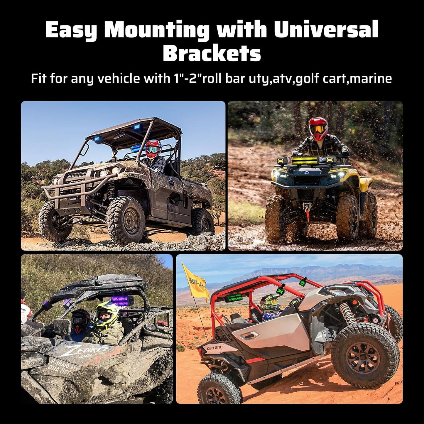 2.1CH Stereo UTV Sound Bar (Subwoofer) and Speakers, 16 Inch Bluetooth ATV Soundbar with RGB Lights, Waterproof Golf Cart Speakers, Marine Sound Bar Compatible with SXS Polaris RZR Can-Am