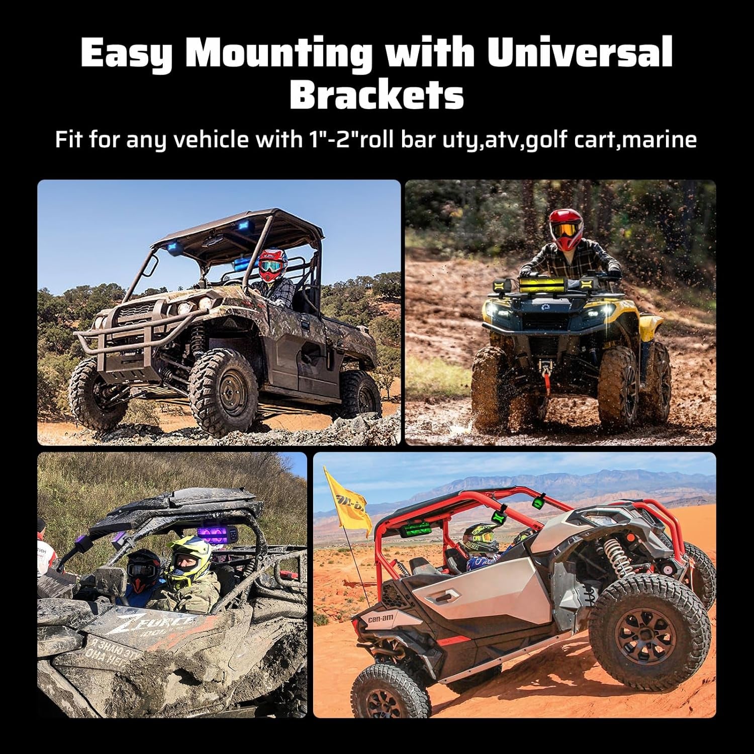 2.1CH Stereo UTV Sound Bar (Subwoofer) and Speakers, 16 Inch Bluetooth ATV Soundbar with RGB Lights, Waterproof Golf Cart Speakers, Marine Sound Bar Compatible with SXS Polaris RZR Can-Am