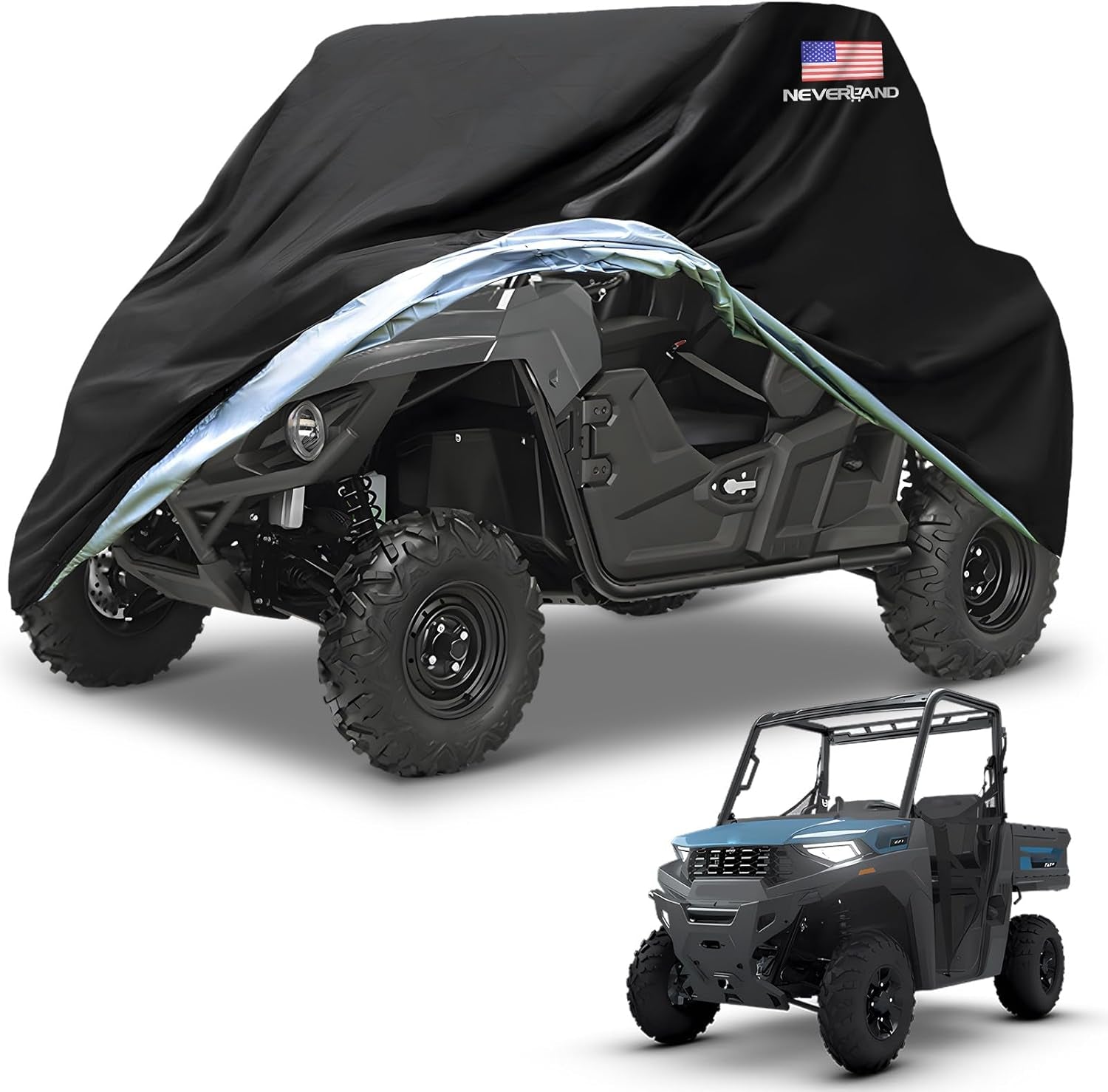 UTV Covers Heavy Duty, 300D UTV Cover 2-3 Seater All-Weather Protection, Side by Side Cover Waterproof Outdoor Compatible with Honda Pioneer Polaris Ranger 114"X 65"X 73" (American Flag)