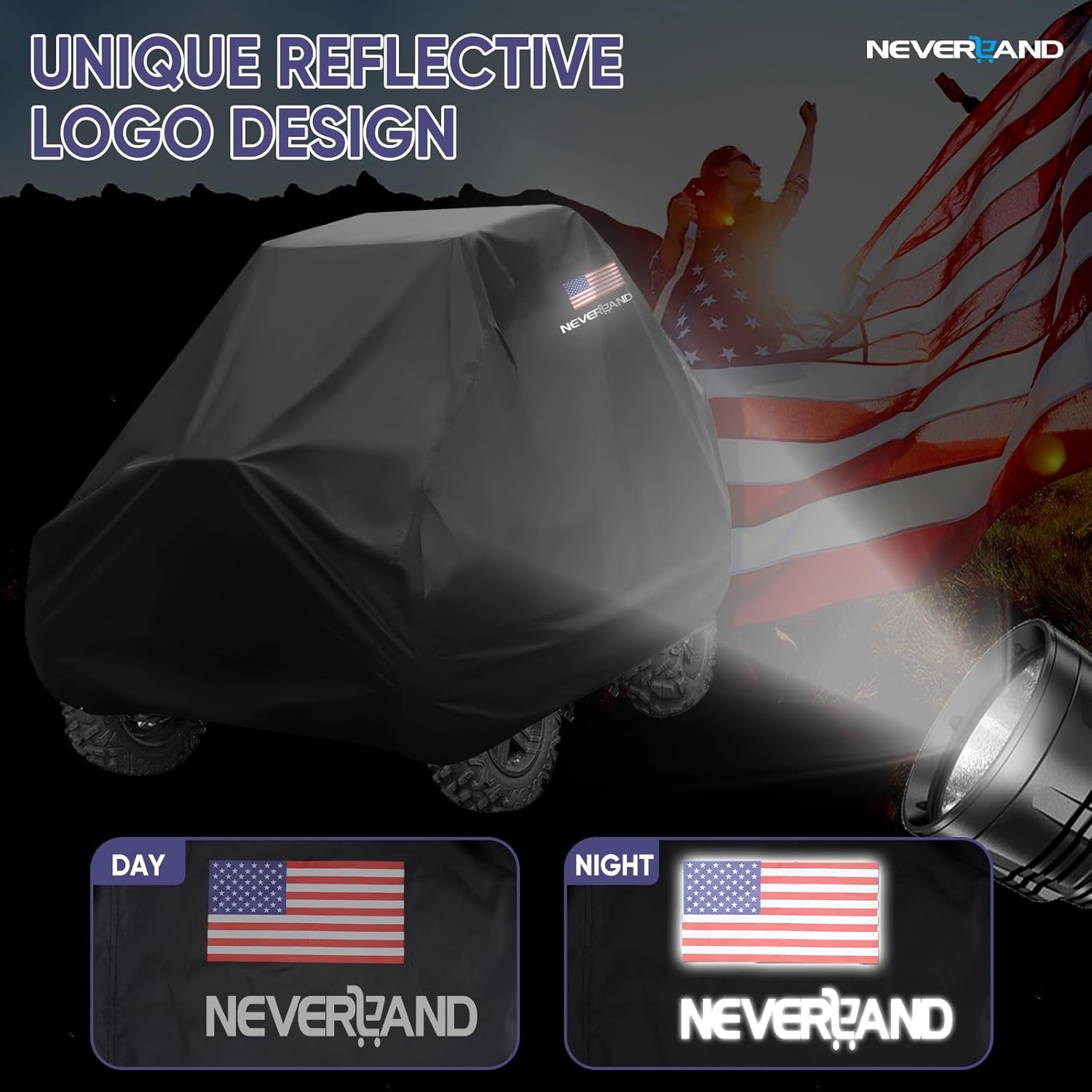 UTV Covers Heavy Duty, 300D UTV Cover 2-3 Seater All-Weather Protection, Side by Side Cover Waterproof Outdoor Compatible with Honda Pioneer Polaris Ranger 114"X 65"X 73" (American Flag)