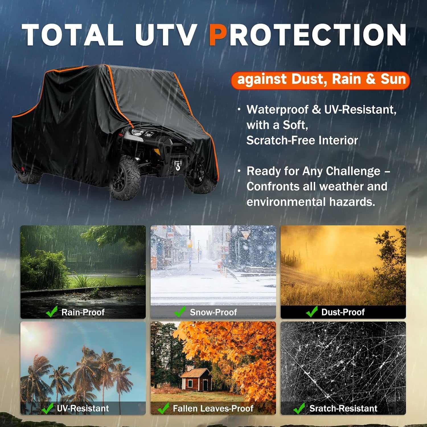 UTV Cover 4 Seater 420D Four Wheeler Side by Side 4-6 Covers M 157"*65"*77" | for Polaris Ranger 1000 XP 900 800 570 RZR General Talon Can Am Maverick X3 Teryx Uforce Off-Road Cover Waterproof Heavy Duty