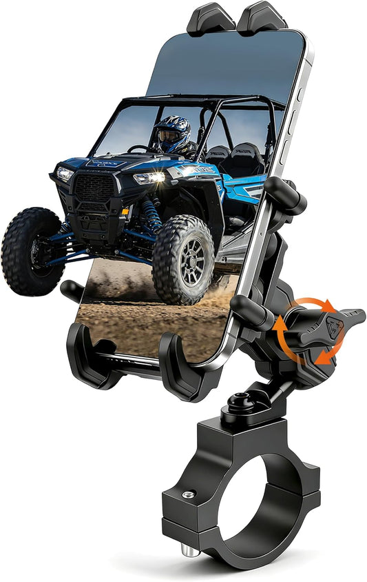 Heavy Duty UTV Phone Mount - 360° Adjustable Anti-Vibration Holder for 5.4"-7.2" Phones, Fits 1"-2" Roll Cages, Perfect for SXS RZR X3 Ranger