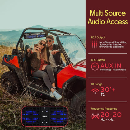 32" Powered ATV/UTV Soundbar System, 200W Bluetooth Speakers with Built-In Amplifier, Waterproof and Weatherproof, Wireless BT Streaming and Auxiliary Input, LED Lights