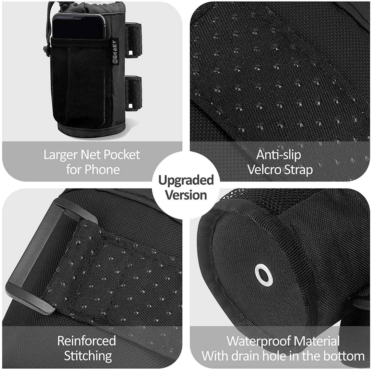 2Pack Cup Holder for Bike, Scooter and Wheelchair, Water Bottle Holder for UTV/ATV, Walker, Golf Cart and Beach, Universal Drink Holder Accessories with Net Pocket and Cord Lock (Black)