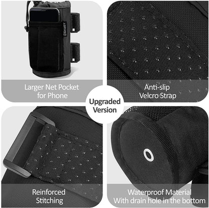 2Pack Cup Holder for Bike, Scooter and Wheelchair, Water Bottle Holder for UTV/ATV, Walker, Golf Cart and Beach, Universal Drink Holder Accessories with Net Pocket and Cord Lock (Black)
