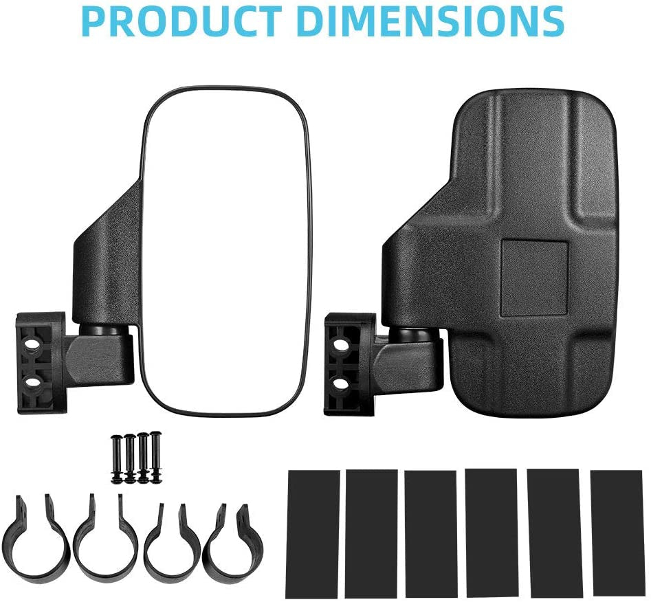 UTV Side Mirrors with 1.75" -2" Roll Bar Cage, UTV Mirrors 360 Degree Adjustable RZR Mirror Compatible with Polaris RZR Kawasaki Teryx Mule Pioneer Yamaha Rhino YXZ