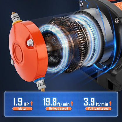 4500 Lb UTV Winch Synthetic Rope Kits, 12V Winch with Wireless Remote for off Road Trailer Boat RV Towing Winche, Waterproof Winch with Mounting Plate and Wired Remote