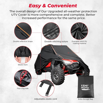 420D UTV Cover 2 Seater Heavy Duty Compatible with Polaris RZR General, Can Am Maverick, Talon, Teryx4, CFMOTO Zforce 800 950, Viking YXZ1000R, 2-3 Seater All Weather Protection Sxs Cover