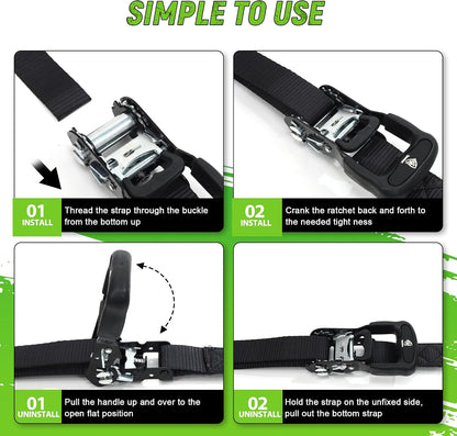 Heavy Duty Ratchet Straps (4 Pack) - Motorcycle Straps Tie Downs 5,208Lb Break Strength - 1.5 in X 15Ft Ratchet Tie down Straps,15" Soft Loop Tie down Straps for Truck, Cargos
