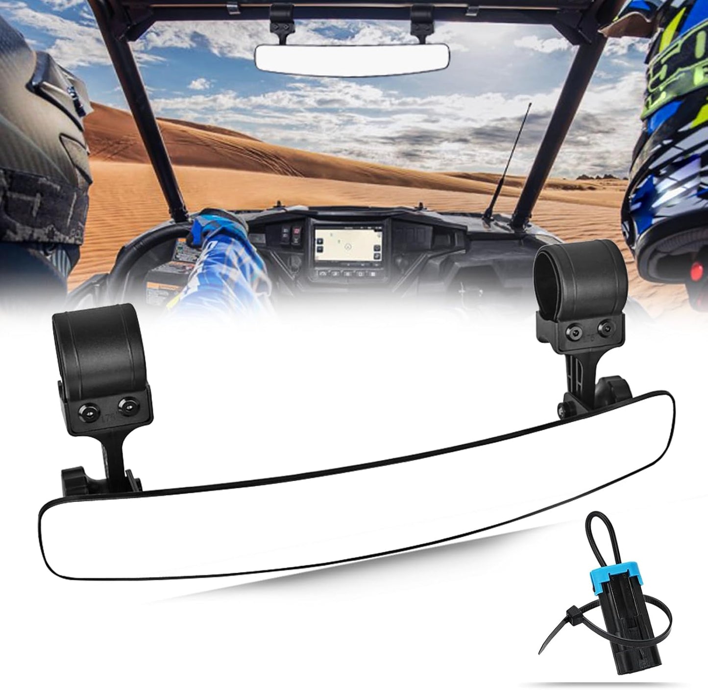 16.5" Ultra View UTV Rearview Mirrors with 1.75-2.0" Clamps Compatible with Polaris RZR 800 900 1000 Turbo, Can Am Maverick, Honda Pioneer Talon, Kawasaki SXS UTV Race Mirror & 1 PCS Belt Bypass