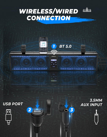 26'' RGB Bluetooth Sound Bar for ATV/UTV - Premium Vehicle Speakers