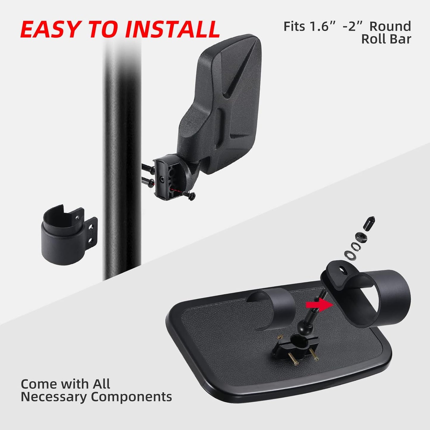 UTV Side Mirrors and UTV Center Mirror for 1.6" to 2" Roll Bar, Adjustable Break Away Compatible with Polaris RZR 900 1000 Can Am Mule Rhino Yamaha YXZ CFMOTO Zforce