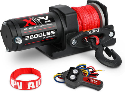 Powerful 2500Lbs 12V Electric Winch with Durable Synthetic Rope - Perfect for ATV, UTV, Boat, and Trailer Towing!