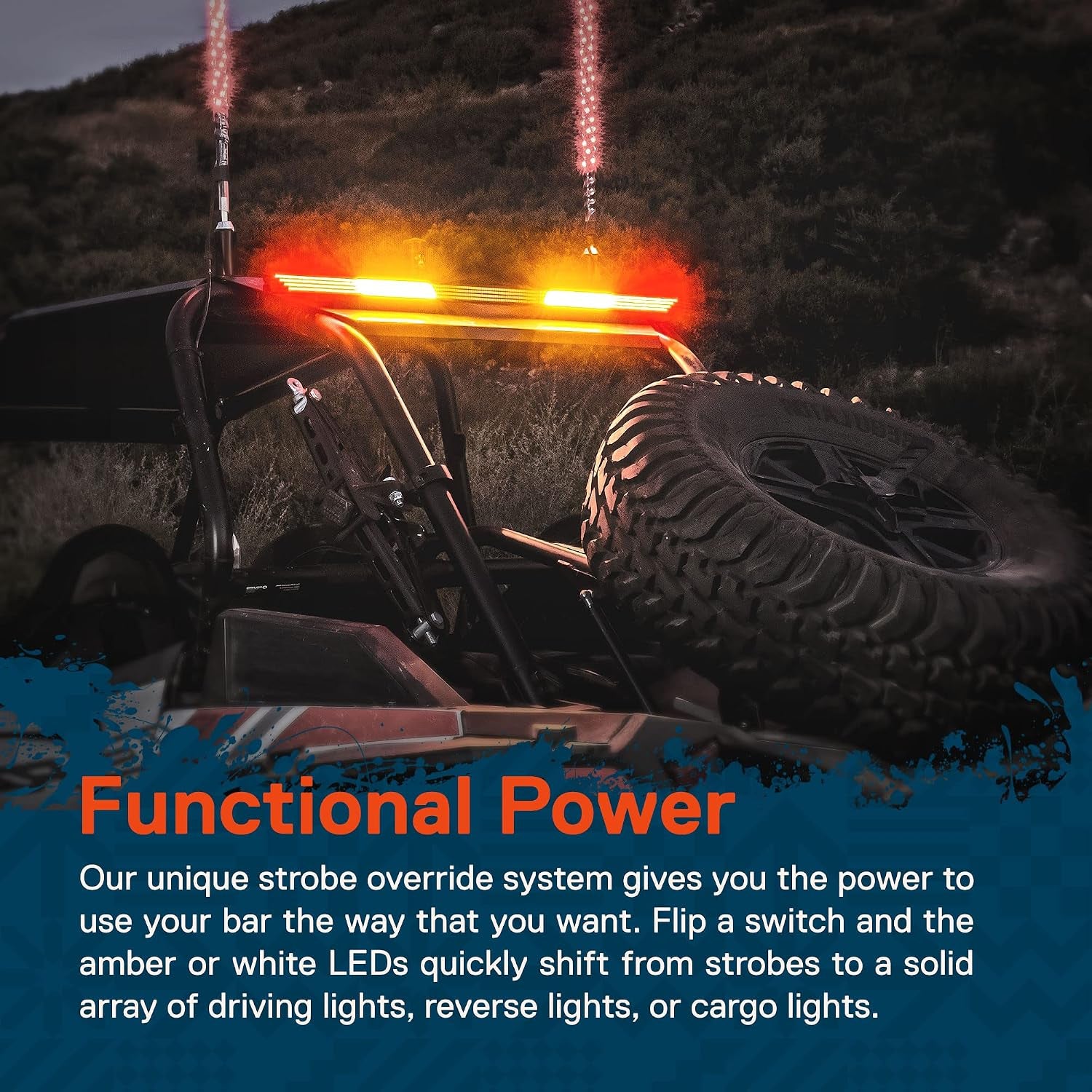 True Mods 28" Off-Road Rear LED Chase Light Bar for Polaris RZR XP Can-Am Maverick X3 UTV ATV SXS Truck [White Sequential Scanner] [Red Tail Brake Amber Turn Signal Flashing Flinker] [IP67 Waterproof]
