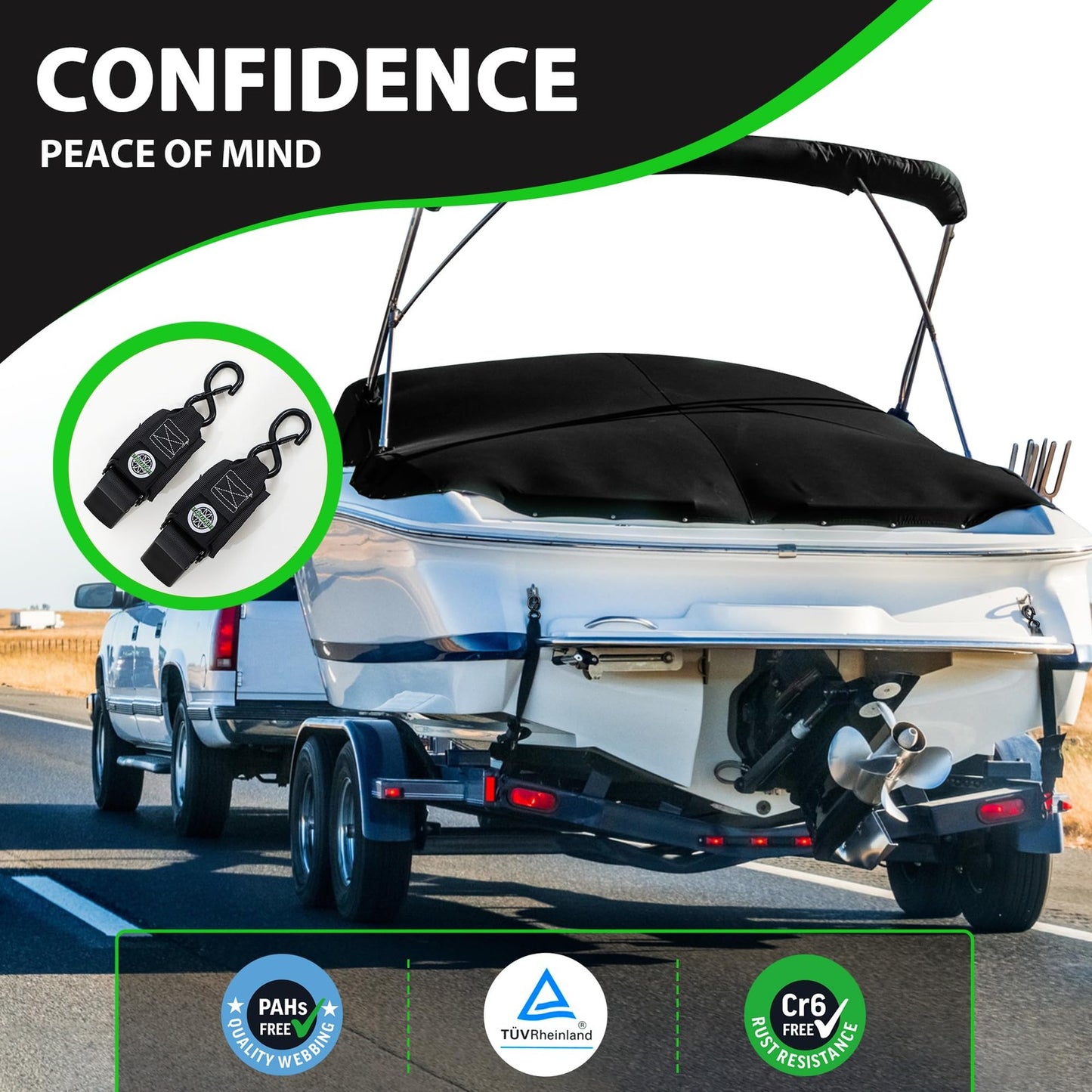 Transom Tie down Kits (2PK) -2" X 48" Boat Transom Straps - 1,200Lb Break Str...